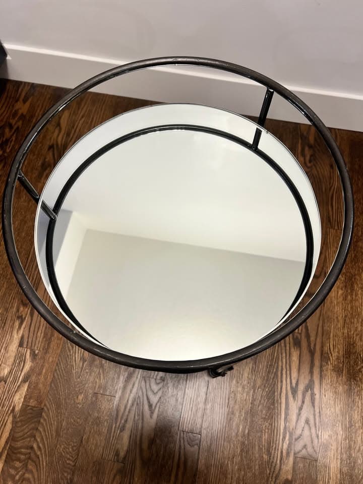 West Elm Rolling Side Table/Bar Cart with Mirrored Detail (Black)