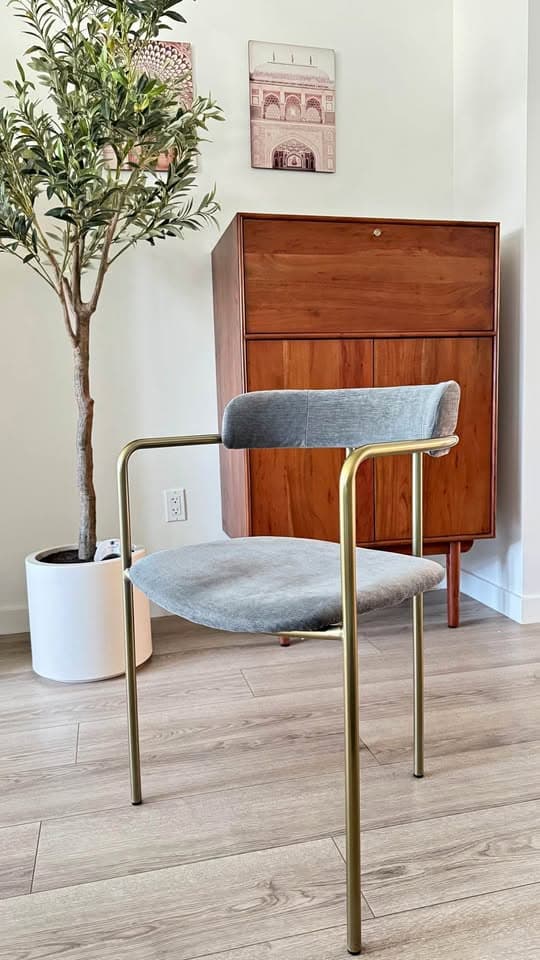 Lenox Dining Chair, Distressed Velvet, Blackened Brass - West Elm