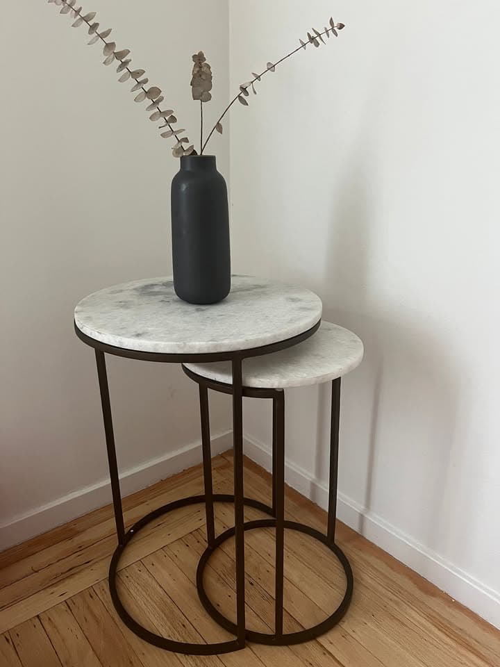 Beautiful, Sleek Marble & Antique Brass Nesting Side Tables (West Elm) - ~70% off original value!