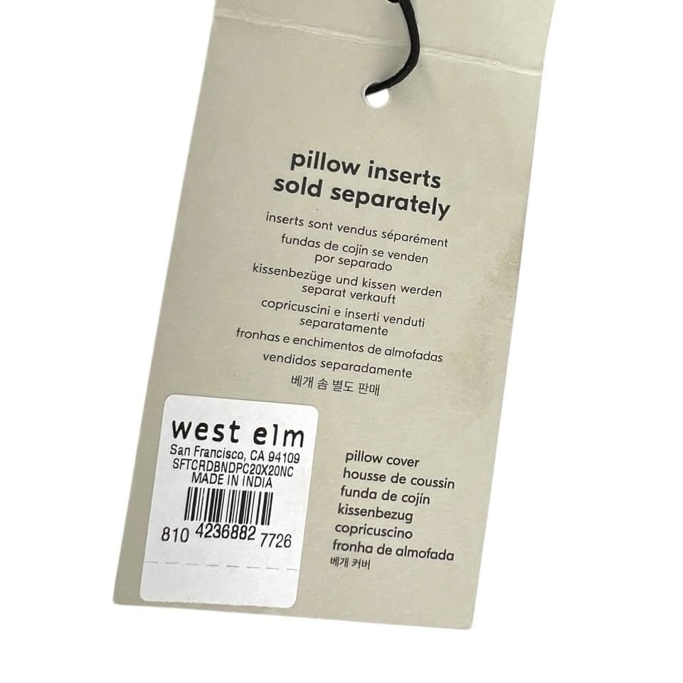 NWT West Elm Soft Corded Banded Pillow Cover