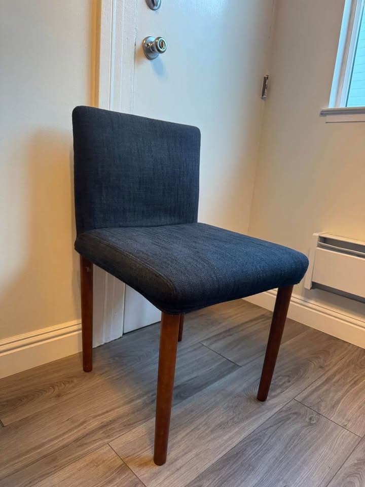 West elm upholstered linen chair, indigo color